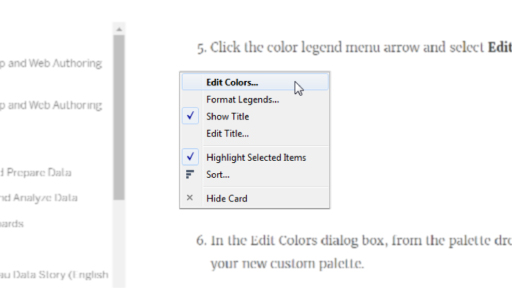 Colour legend menu in tableau