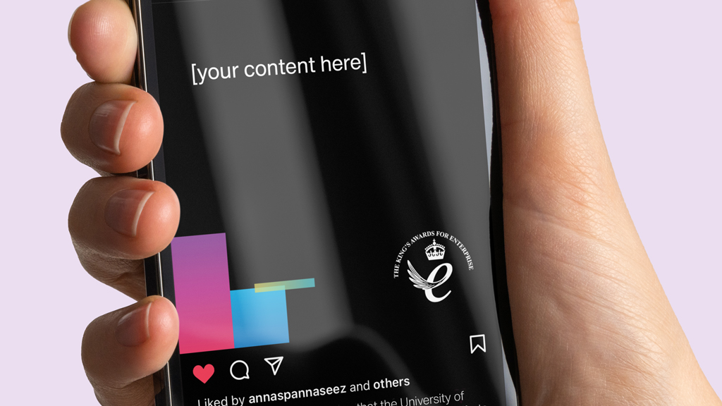 A hand holding an iPhone displaying a social media post from the University of Hertfordshire